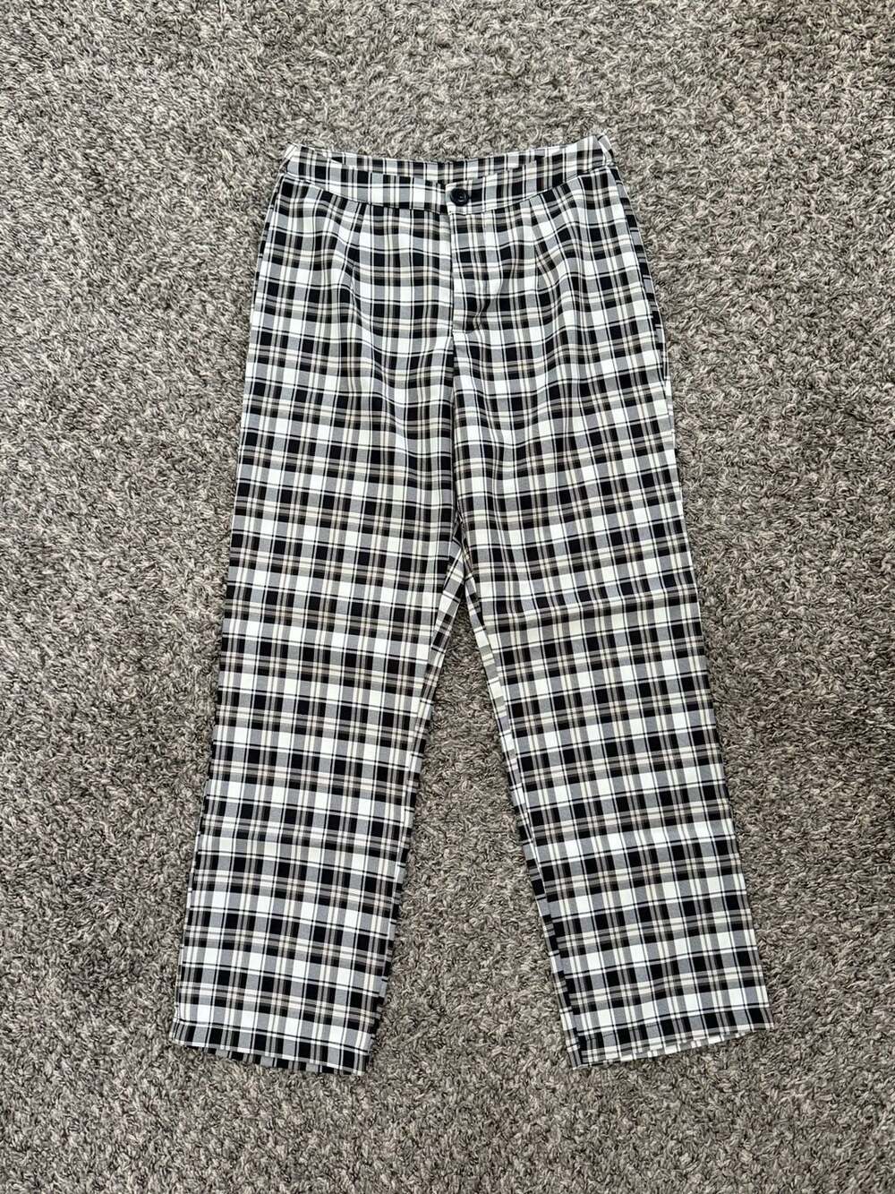 Women's Black and White Plaid High-Waisted Casual Trousers